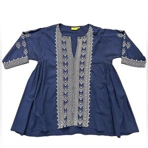 ROBERTA ROLLER RABBIT Royal Blue & White Embroidered Tunic